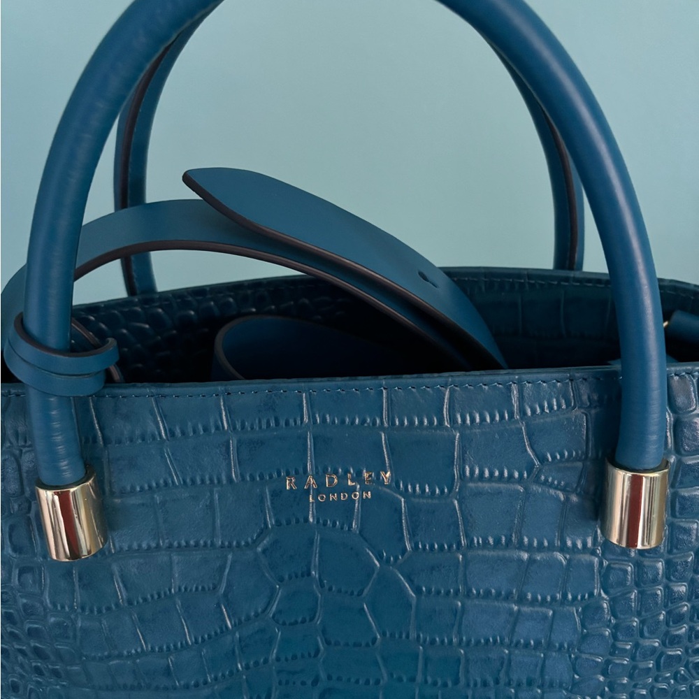 NWOT Women's Radley London Faux Croc Bag Medium Sky Blue/Gold hardware - Picture 3 of 9